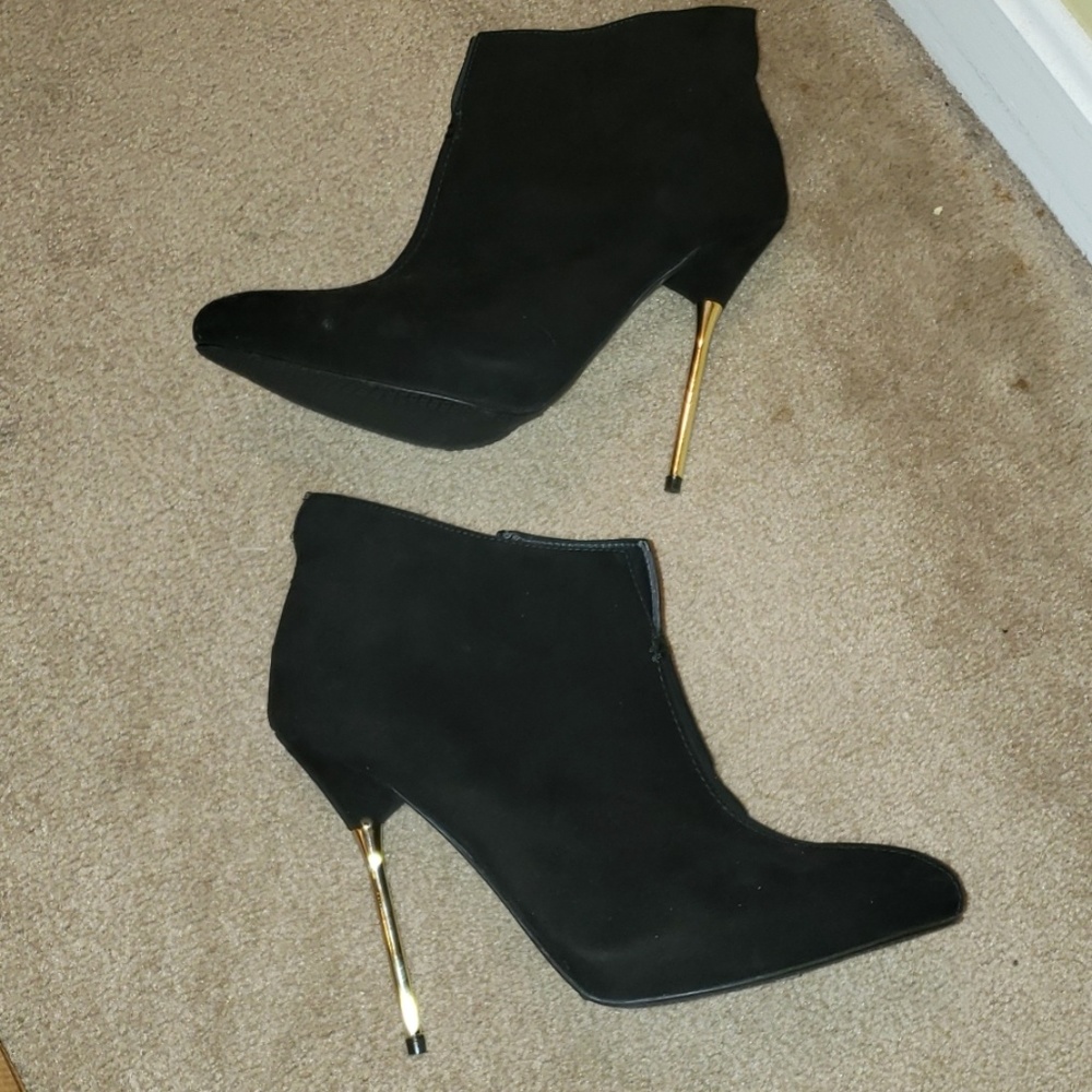 STUART WEITZMAN black real suede gold heel booties…